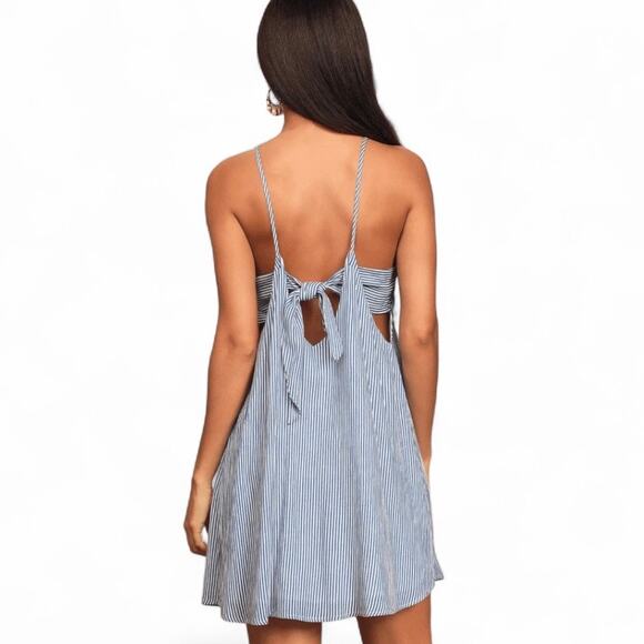 If by Sea Adrift Blue Striped Tie-Back Mini Swing Dress NEW coastal beachy - Picture 5 of 10